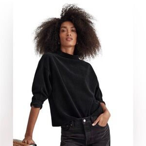 Madewell Black Ribbed Jacquard Funnelneck Mock Neck Sweater